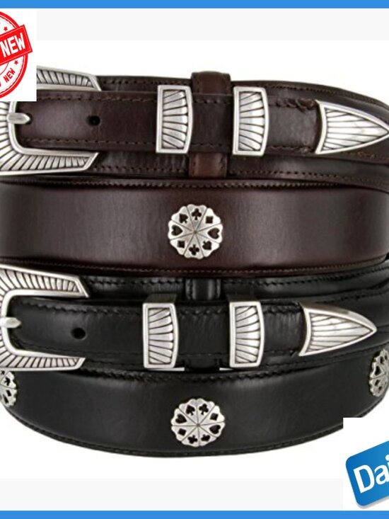 New Men Men\'s Genuine Leather Western Belt with Poker Card Conchos Size 36